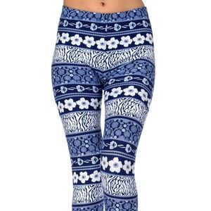 Printed Brushed Leggings- Winter Blues